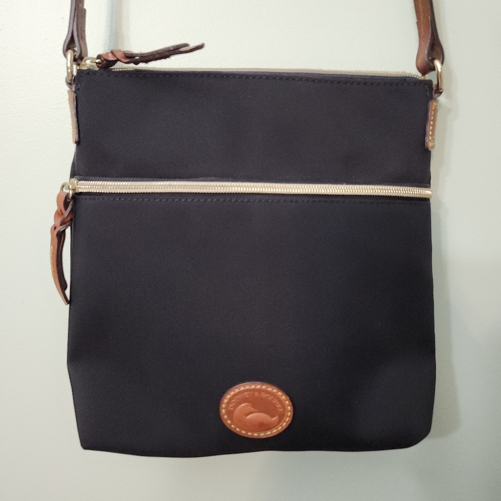 Dooney & Bourke Designer Black and Tan Nylon Crossbody Bag Handbag
